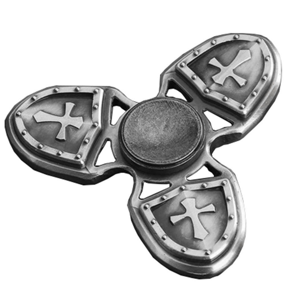 N2N Fidget Spinner - The Crusaders Spinner, Tri-Leaf Gyro of Bronze Alloy with Ceramic Bearing,High Speed Spins, Anxiety Relief Toy (Silver)