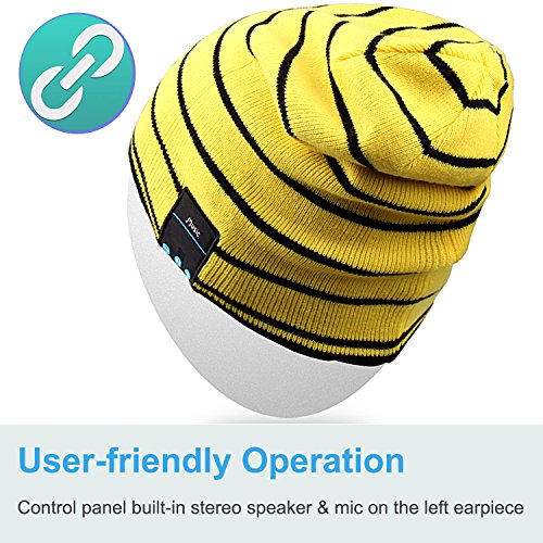 Bluetooth Hat,Qshell Trendy Warm Soft Knit Slouchy Music Beanie Skully Cap with Wireless Bluetooth Headphone Headset Earphone Hands-free Phone Call for Winter Sports Fitness Casual Activities - Yellow