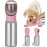 Portable Dog Water Bottle with Food Container, 14 OZ, Stainless Steel Leak Proof Puppy Water Dispenser with Drinking Feeder for Pets Travel, Walking, Hiking and Outdoor Activities