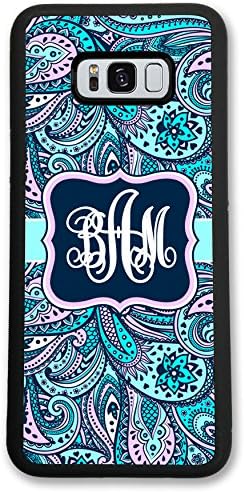 Samsung Galaxy S8 PLUS Case Blue Pink Paisley Monogram Monogrammed Personalized Custom Hard Rubber Samsung Galaxy S 8 PLUS Case by Simply Customized