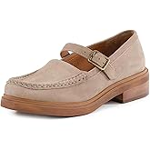 Alsoloveu Suede Mary Jane Loafers Women Low Block Heel Loafer Flats Round Toe Casual Dress Shoes with Buckled Strap for School Office Work