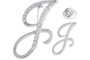 SINNKY A-Z Woman’s Letter Initial Brooch Pins, Silver Clear Crystal Rhinestone Breastpins Letter Stocking Pins 2size/package