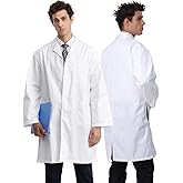 Greenour Professional Lab Coat for Men Long Sleeve Doctor Uniform with 3 Pockets Laboratory Jacket (White)