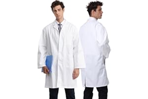 Greenour Professional Lab Coat for Men Long Sleeve Doctor Uniform with 3 Pockets Laboratory Jacket (White)
