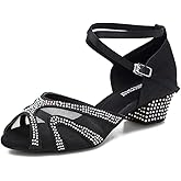 TTdancewear Rhinestones Ballroom Dance Shoes Women Latin Salsa Bachata Performance Dance Shoes Suede Sole