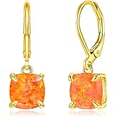 CiNily Square-Cut Opal Earrings Leverback Drop Earrings for Women Hypoallergenic, Pendant Earrings 14K White Gold/Gold Dangle Earrings Opal Hoops Birthday Wedding Mothers Day Jewelry Gifts