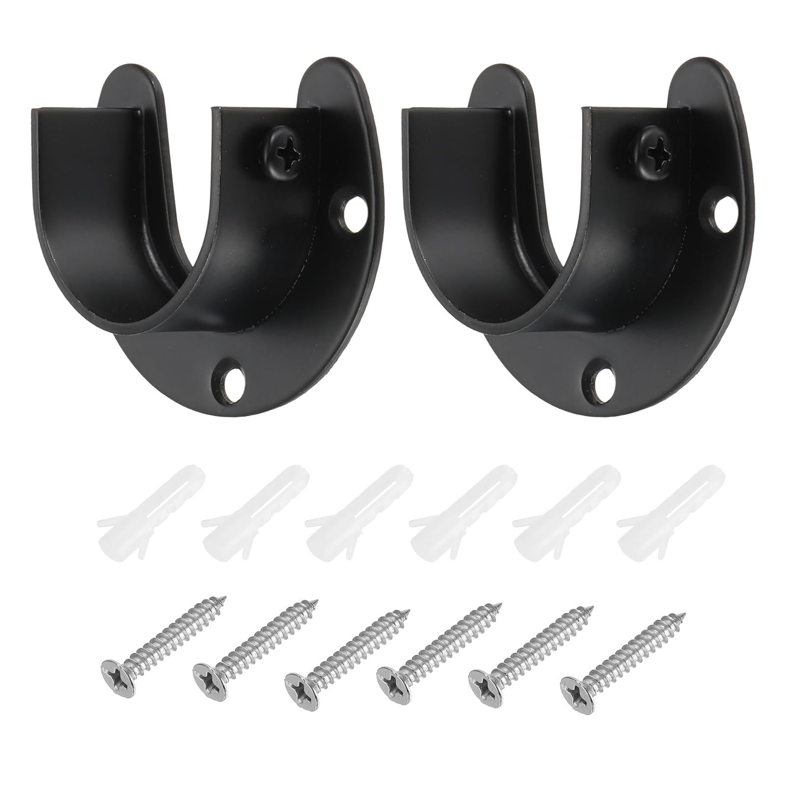 PATIKIL 0.98"Dia Closet Rod Bracket, U Shape Stainless Steel Closet Pole Socket Flange Rod Holder Support for Closet Wardrobe Shower Curtain,Black 2Pack