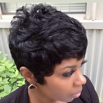 Amazon Com Style Fluffy Black Short Hair Human Hair Wig Suitable