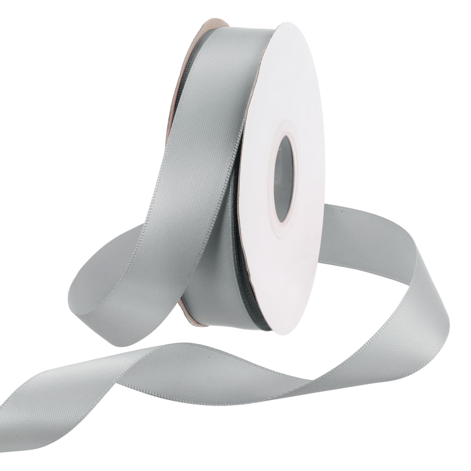 Rebower 25mm Satin Ribbon 23m Thick Double Face Grosgrain Silk Ribbon, [for Gift Wrapping, Hair Bows, Wedding, Cake, Flower] - 25 Yard/75ft/ Steel Grey