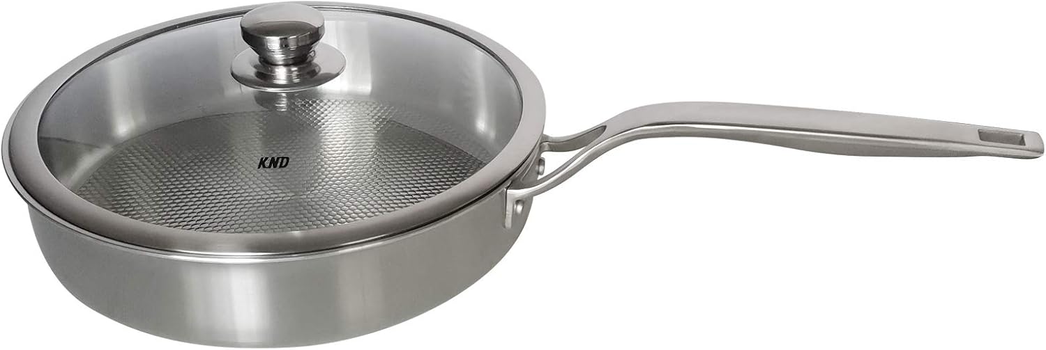Knd Non Stick 18 10 Stainless Steel Wok With Clear Glass Open Frying Pan Scratch Resistant Induction Hob Omelette Triple Bound Brushed Finish Oven And Dishwasher Safe 10 Amazon De Kuche Haushalt