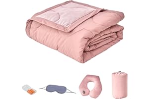 Commollis Travel Blanket Luxury Travel Set -Travel Blanket and Pillow Set - Portable Inflatable Travel Neck Pillow and Premium Soft Airplane Blanket with Built-in Soft Bag,Eye Mask, Earplugs