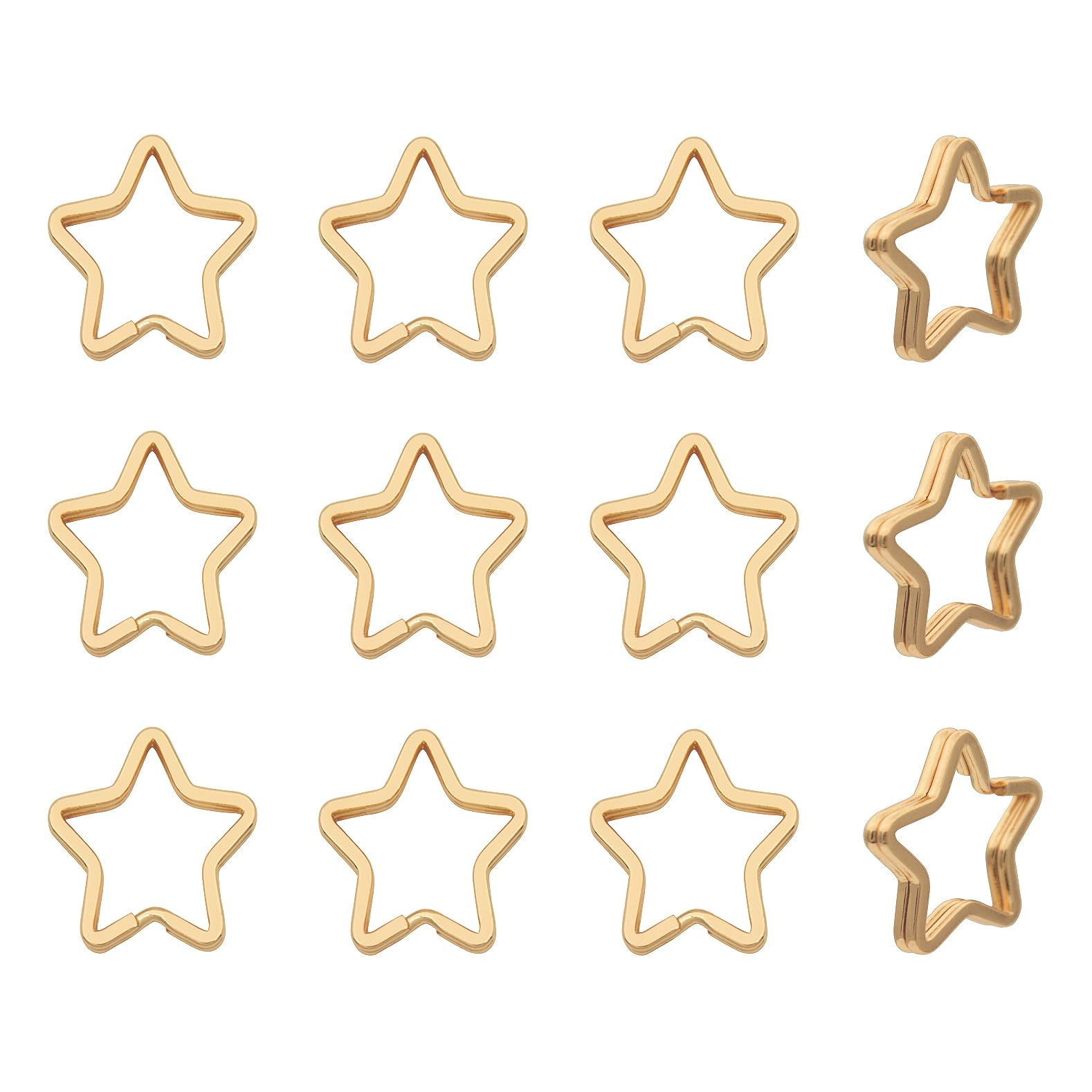 Photo 1 of 12pcs Creative Key Ring Keychain Star Shape Golden Metal Flat Split Key Holder Chains Rings Crafts DIY for Home Car Tag Office Organization Lanyards Keys Attachment Gift