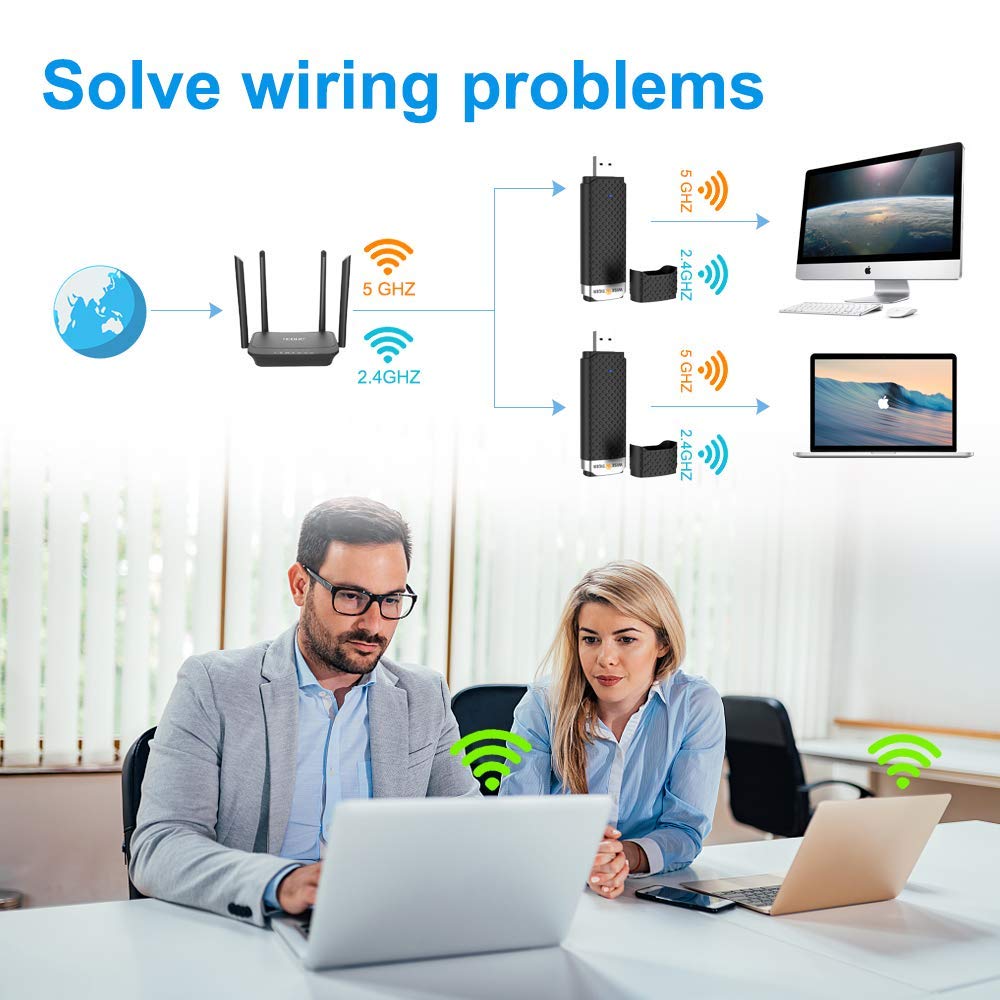 WiFi Adapter for PC, AC1300Mbps High Speed 802.11Ac Gaming Wireless USB Adapter Long Range WiFi USB Dual Band 5G WiFi Dongle for Desktop Laptop, Install Fast, Just 3 Minutes,U Disc Driver Included