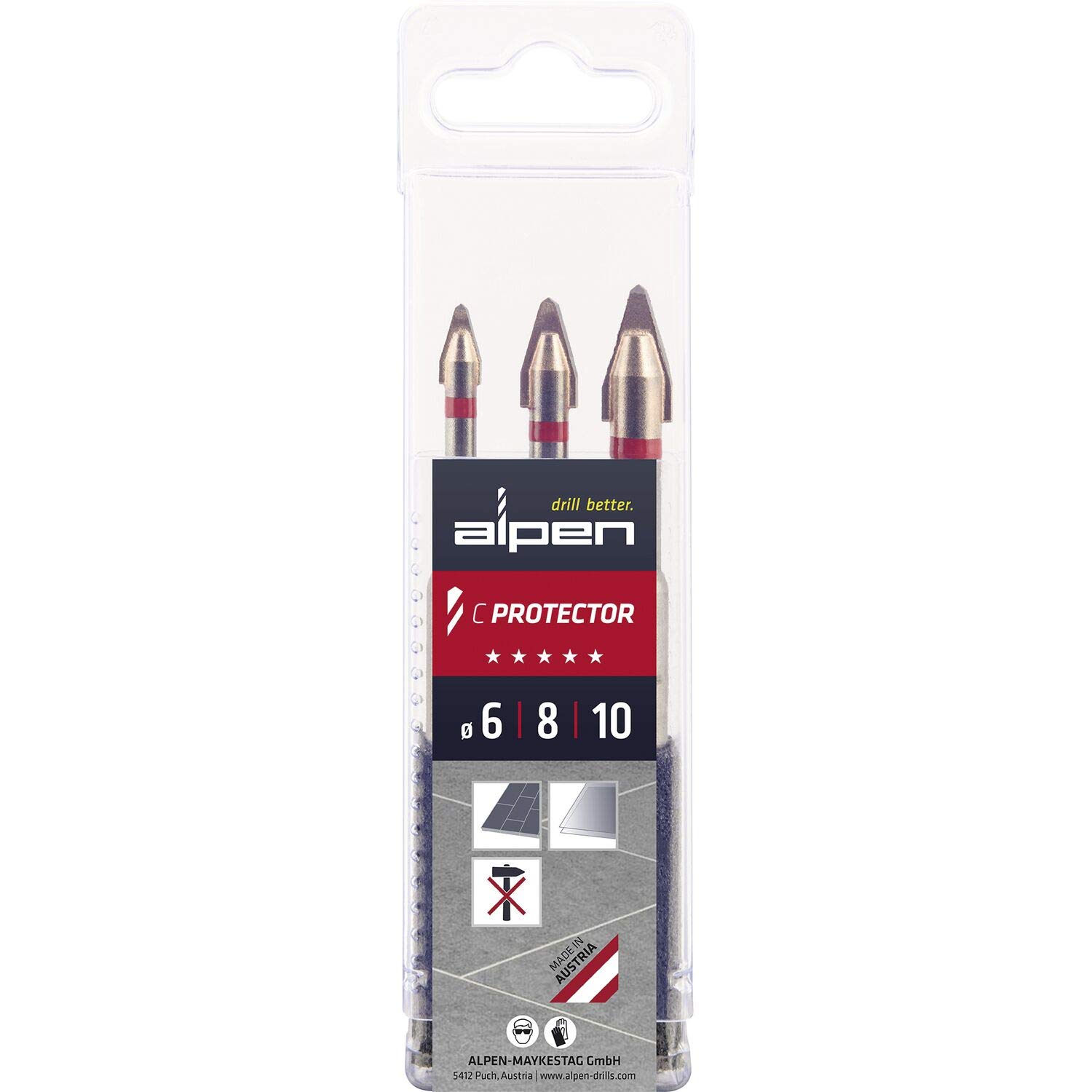 ALPEN 303003100 drill set C Protector 3-part ø 6/8/10 mm, Silver