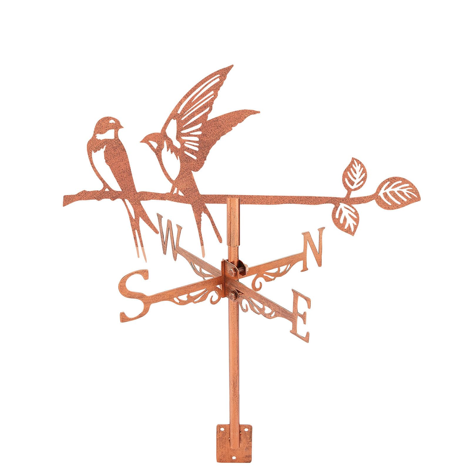 SUPERDANT Swallow Weather Vane Bird Tree Branch Wind Vanes for Yard Animals Metal Weathervane Roof Mount for Gardens Outside Reddish Copper Weathervanes Farmhouse Farm Barn Sheds Patio Decorations