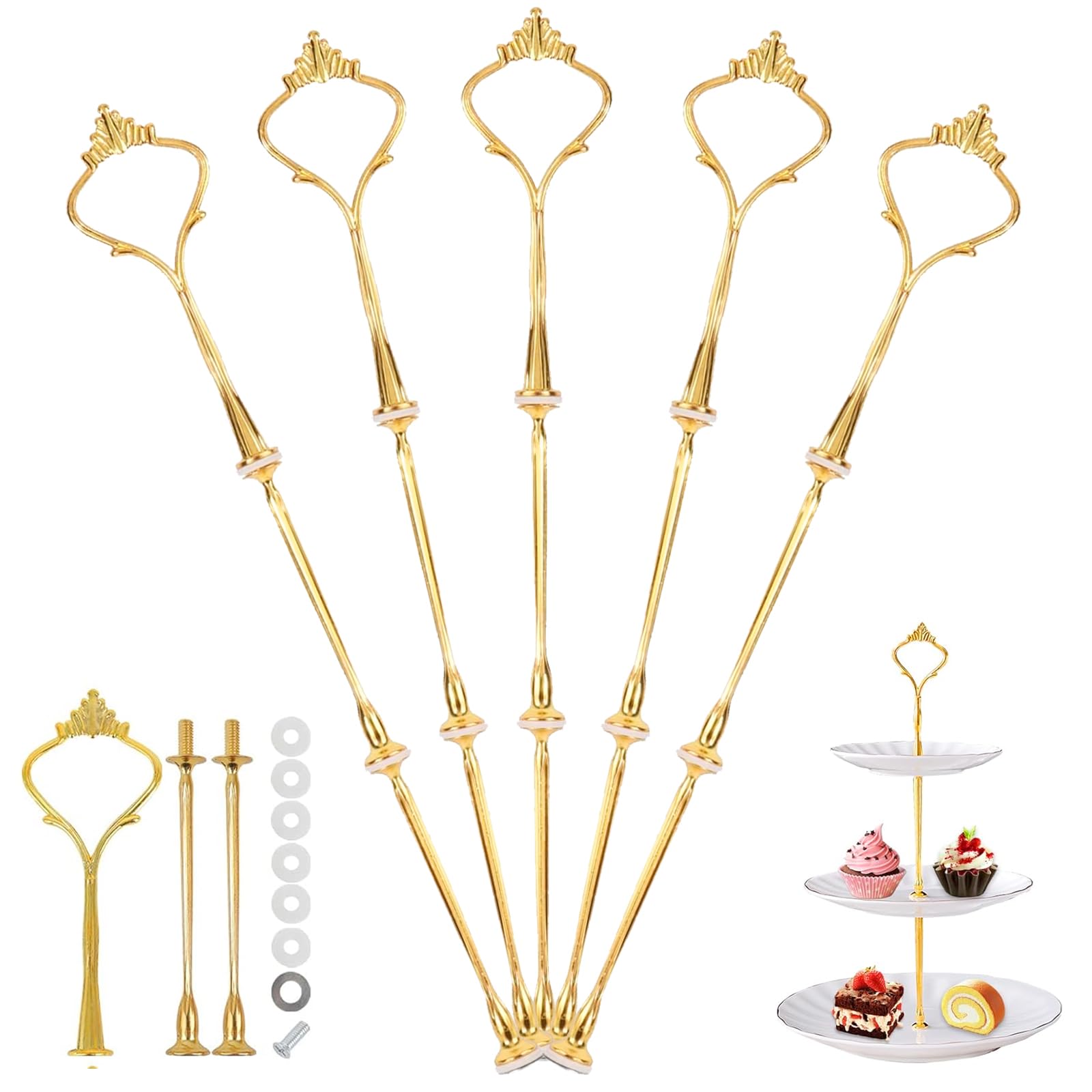 Bogoro Cake Plate Stand Fittings,5 Pcs Cake Stand Fittings Kits,Cake Plate Display Holder,Cake Stand Rods,Wedding Party Cake Plate Fittings,Cake Plate Stand Handle Fittings,for Hotel Cake Decoration