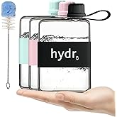 hydr | 17oz Flat Water Bottle For Purse & Flexible Cleaning Brush | Tritan BPA Free Square Water Bottle | Leak/Drop Proof Slim Water Bottles For Travel, small water bottles mini