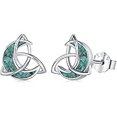 Turquoise Celtic Earrings 925 Sterling Silver Turquoise Earrings Irish Celtic Moon Stud Jewelry Gifts for Women Wife