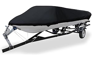 ACROPIX 14-16ft 210D Trailerable Boat Cover Fishing Ski Bass V-shape Speedboat Waterproof Black - Pack of 1