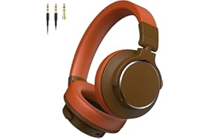 RUMOON Over Ear Bluetooth Headphones, Studio Monitor & Mixing DJ Headphones Wireless with 50mm Drivers and 1/4 to 3.5mm Wired Audio Jack for Guitar Recording Podcast AMP Piano, 100H Playtime, Orange-brown
