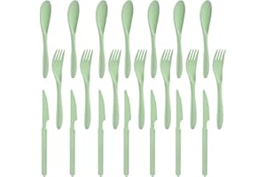 ZOYIANCY Forks Spoons Knife Set, 21 Pieces Wheat Straw Cutlery Set, Reusable Utensil Set for 7, Unbreakable and Lightweight Utensils for Party, Travel, Work, Lunch, Picnic, Camping or Daily Use (Light Green)