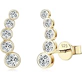 Moissanite Crawler Stud Earrings for Women 925 Sterling Silver D-E Color Moissanite Hypoallergenic Climber Earring for Sensitive Ears Dainty Jewelry Christmas Anniversary Birthday Gifts
