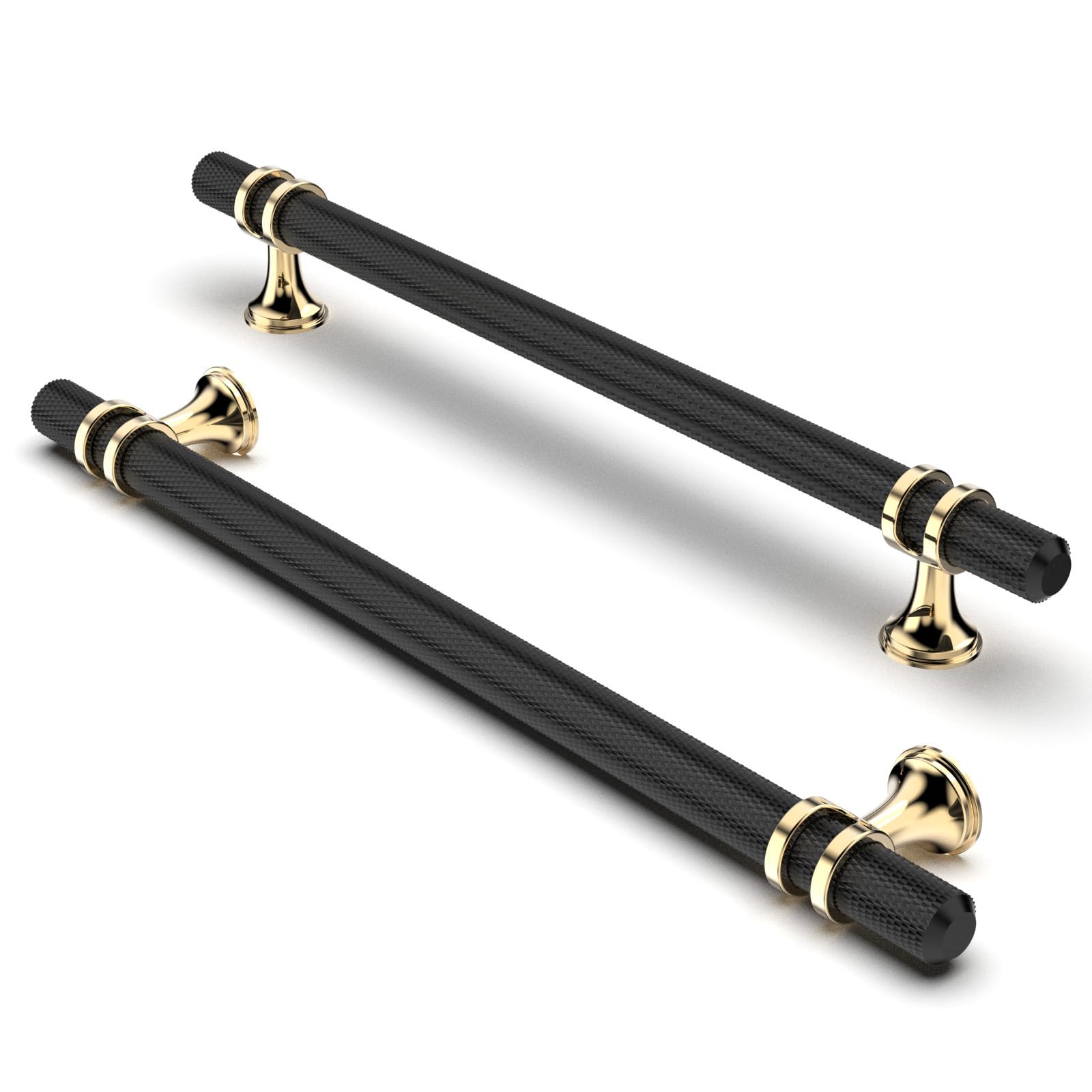 FURNIWARE Pack of 10 Cabinet Handles, Knurled Cabinet Pulls Hardware Drawer Pulls, Kitchen Cabinet Door Handles Pull, 192mm(7.6 Inch) Hole Center Gold + Black