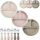 PandaEar 9 PCS Toddler Plates and Utensils Set, 3 Pack Suction Plates for Toddler with 3 Spoons 3 Forks, Silicone Baby Feedin