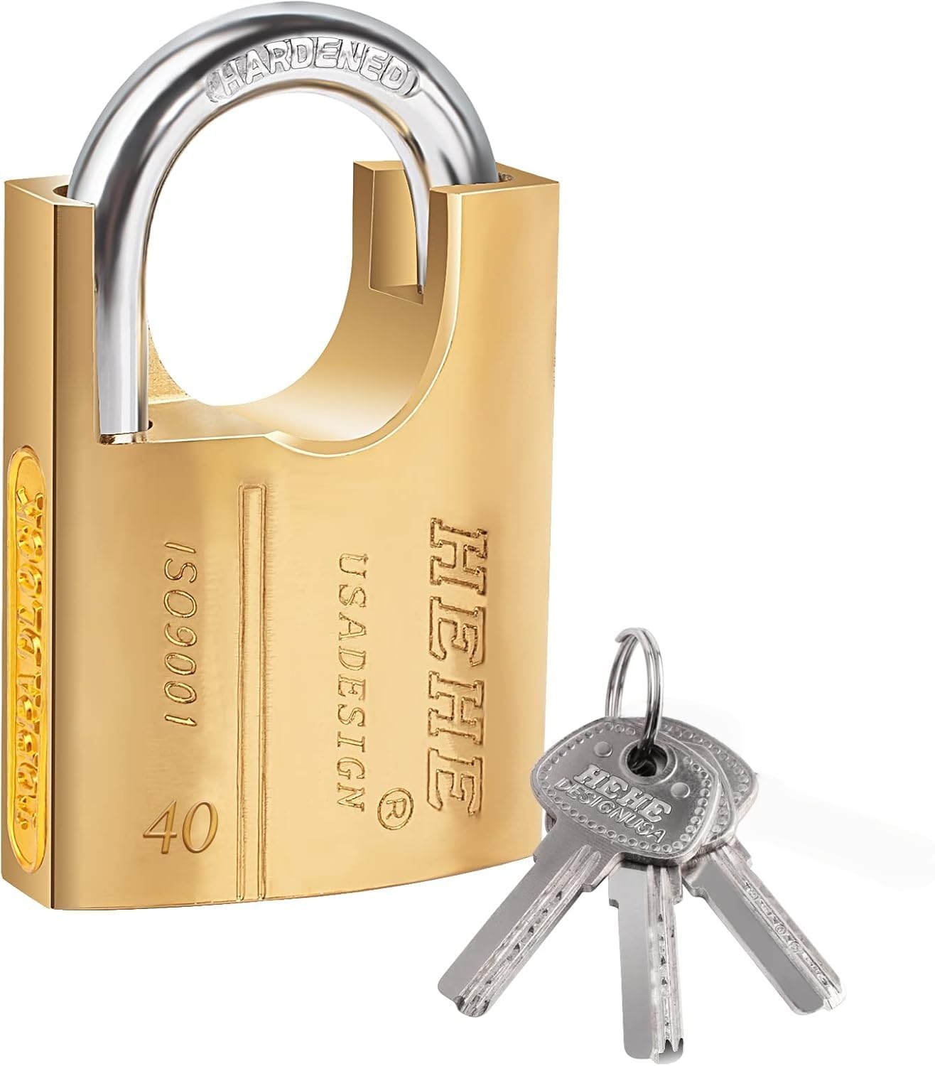 Heavy Duty Padlock High Security Brass Closed Shackle Padlock with 3 Keys Used for Warehouse, Container, Garage, Shutter, Storage Units, Sheds, Garages, Fences (40mm)