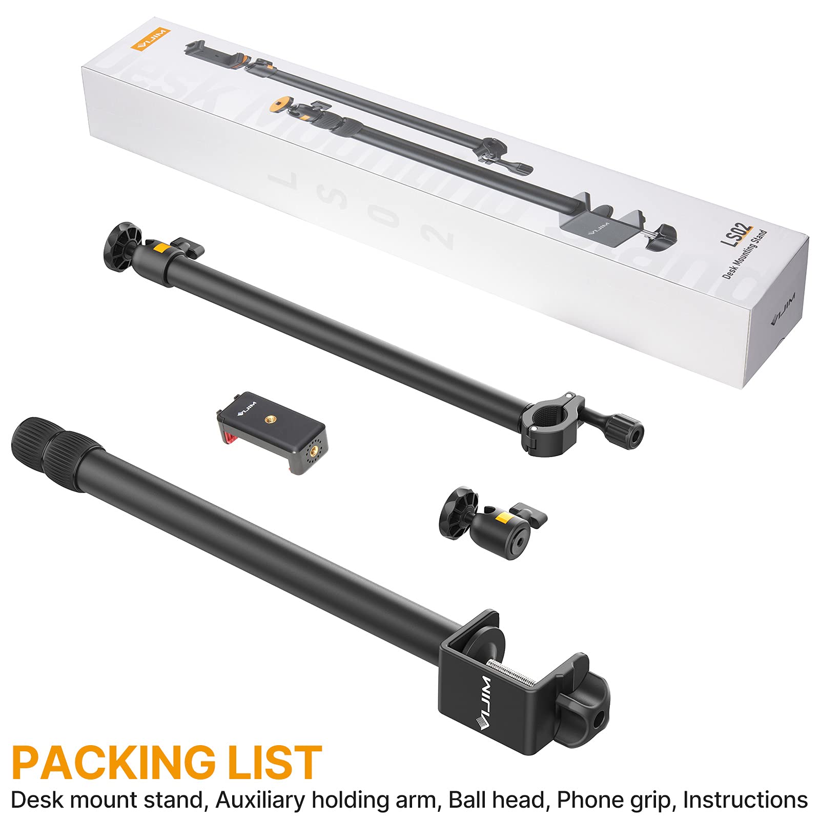 jusmo Camera Desk Mount with Auxiliary Holding Arm, Overhead Camera