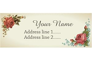 schwagslabels Set 30 Personalized Return Address Labels with Vintage Floral Roses Pattern (White Matte Labels)