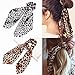 Chiffon Ponytail Hair Scarf Scrunchies - 6 Packs Leopard Print Big & Long Scrunchie Hair Scarf, Leopard Ripple Bun Hair Ties Bobbles, Scarves for Women Girls Bow Ponytail Holder (Leopard Headband - D)
