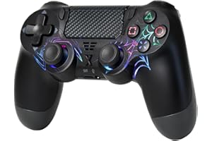 mone Wireless Controller for PS4/PS4 Pro/PS4 Slim/PC, Black Spider Design, Hall Effect Joystick, RGB Lighting, Dual Vibration, 6-Axis Gyro, Touchpad, Type-C Charging, 3.5mm Headphone Jack