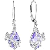 Butterfly Earrings for Women Birthstone Dangle Drop Earring 925 Sterling Silver 5A Cubic Zirconia Jewelry Mother's Day Anniversary Christmas Birthday Gifts for Her