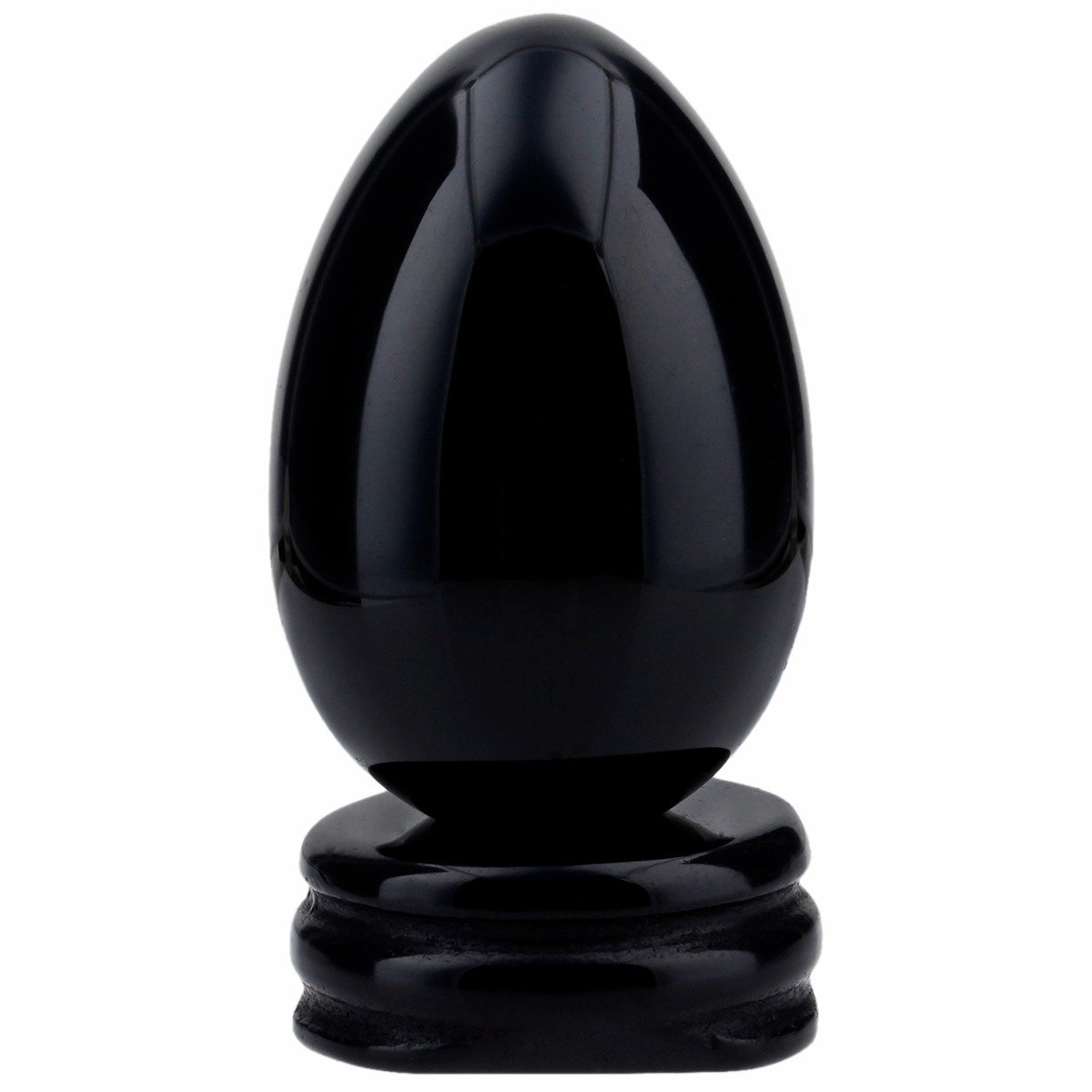 SUNYIK Black Obsidian Gemstone Egg Sphere Sculpture Healing Figurine with Crystal Stand(1"x1.6")