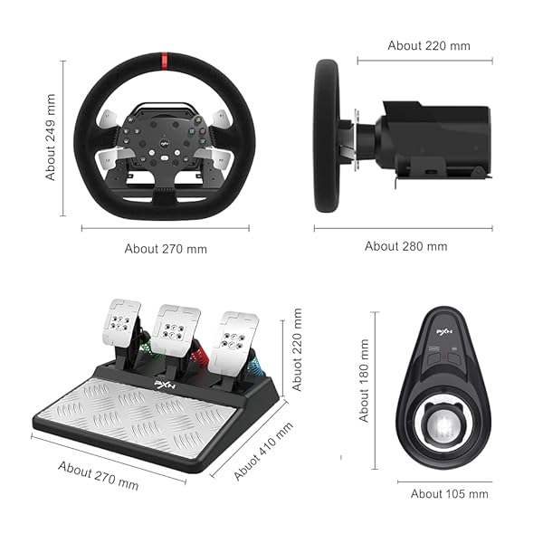 PXN V10 FORCE FEEDBACK STEERING WHEEL DETACHABLE RACING WHEEL 270/900 DEGREE RACE STEERING WHEEL WITH 3-PEDALS AND SHIFTER BUNDLE FOR PC, XBOX ONE, XBOX SERIES X/S, PS4