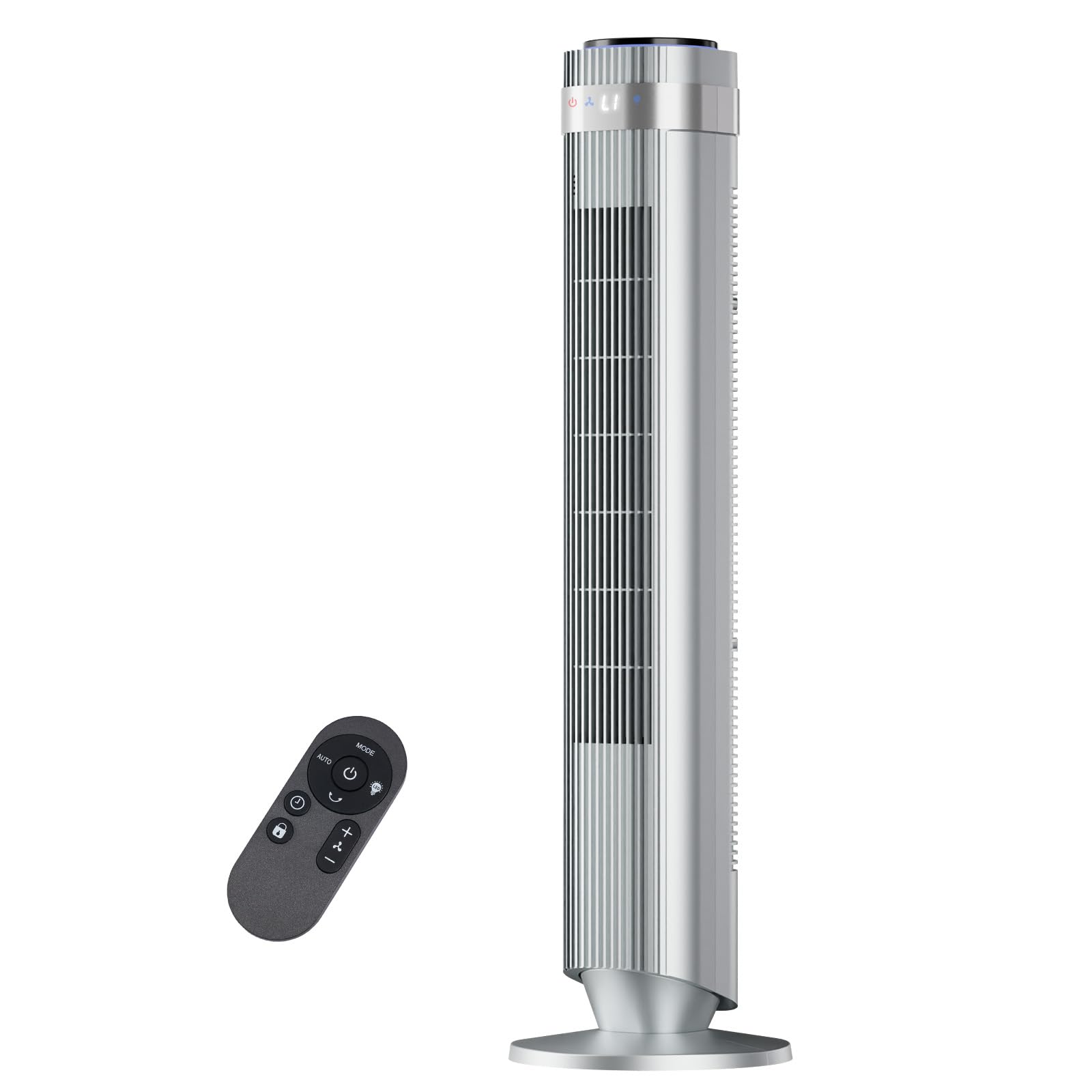 Photo 1 of **USED** NEWBULIG Tower Fan for Bedroom, Oscillating Standing Bladeless Fan with Remote, 5 Speeds & 4 Modes, 28dB Quiet for Sleep, 22.3ft/s High Velocity, LED Display, 12H Timer, Office, Home, Dorm, Silver