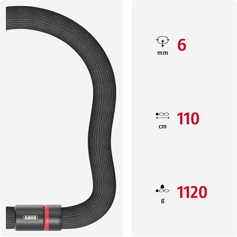 Kettenschloss Goose Lock – biegsames, klapperfreies Fahrradschloss aus gehärtetem Stahl – 6 mm stark – 110 cm lang – mit Schlüssel – Schwarz