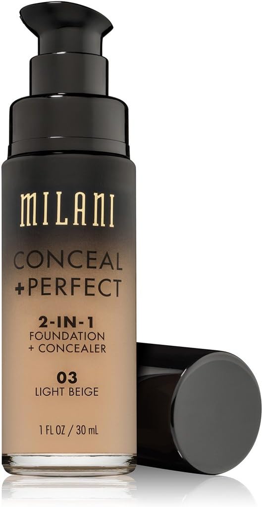 MILANI Conceal + Perfect 2-In-1 Foundation + Concealer - Light Beige, 03 Light Beige, 30 ml (Pack of 1)