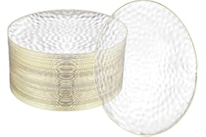 R-kay 100 Pack Clear Plastic Plates - 6.25 IN Hammered Gold Rimmed Sturdy, Durable And Extra Heavy duty Gold Plastic Dessert Plates Disposable - Ideal For Appetizer And And For Desserts.