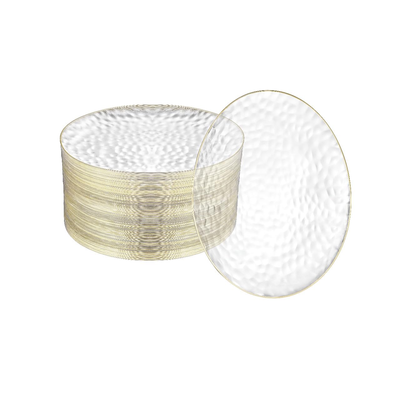 Photo 1 of R-kay 100 Pack Clear Plastic Plates - 6.25 IN Hammered Gold Rimmed Sturdy, Durable And Extra Heavy duty Gold Plastic Dessert Plates Disposable - Ideal For Appetizer And And For Desserts.