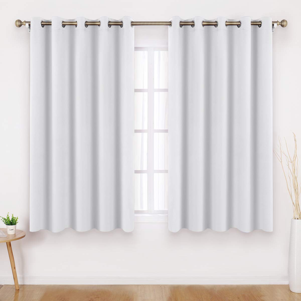 HOMEIDEAS Greyish White Blackout Curtains 2 Panels 66 X 54 Inch Drop Room Darkening Eyelet Curtains for Bedroom, Thermal Insulated Light Blocking Window Drapes