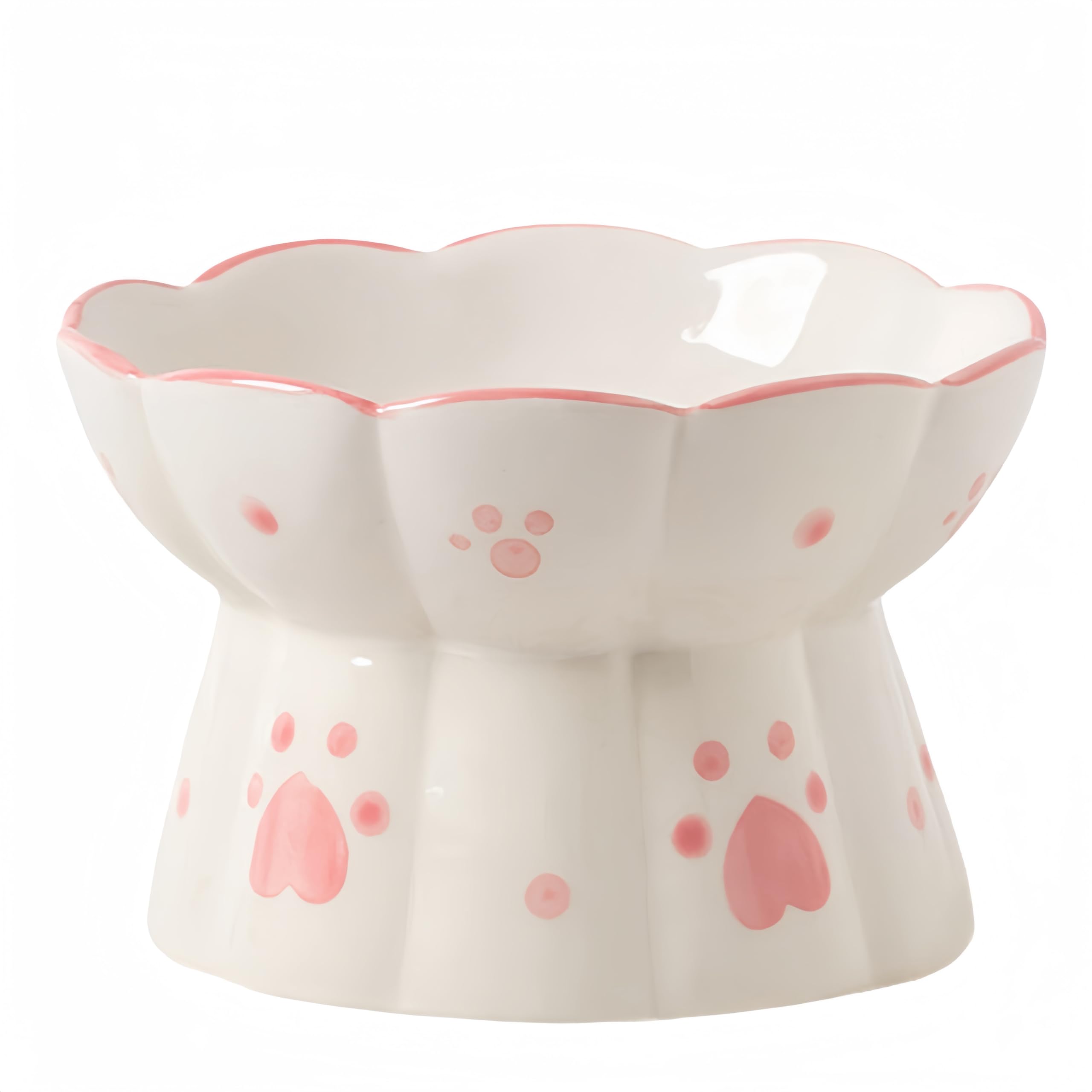 MEETOZ Ceramic Cat Feeder, Elevated Cat Feeding Bowls with Stand Flat mouth Water Bowls, Neck Protective Bowl for Pets Raised Cats Feeder, Stress Free for Cats and Small Dogs