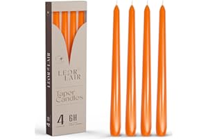 Leor & Lair Orange Taper Candles - 4 Pack 10" Orange Candlesticks - Unscented Long Burning Halloween Taper Candles for Halloween Decor, Thanksgiving Dinner, Fall Weddings & Restaurants