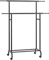 SONGMICS Double Clothes Rack on Wheels Extendable 83-120 cm Ink Black HSR133B01