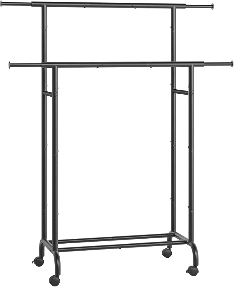 SONGMICS Double Clothes Rack on Wheels Extendable 83-120 cm Ink Black HSR133B01