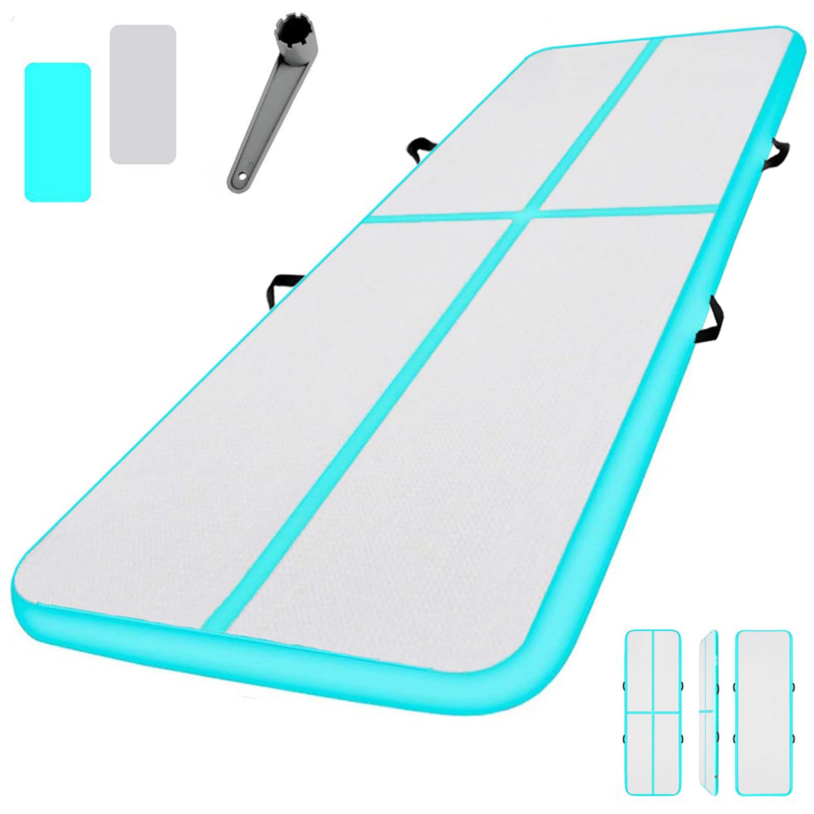 NO. 32 Inflatable Gymnastics Tumbling Mat. 10ft Air Gymnastics Tumble Track Training Mat Use for Home/Gym/Exercise/Fitness/Pilates/Yoga/Martial Arts/Beach/Garden/Cheerleading/Water Fun