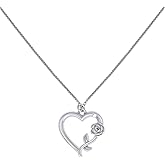 Jewels By Lux Sterling Silver Womens Rose Flower Heart Charm Necklace Size 16 Inches