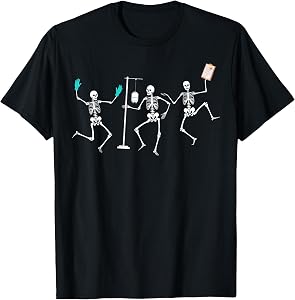 Funny Nurse Skeleton Halloween Healthcare Crew Skeleton T-Shirt