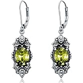 925 Sterling Silver Victorian Vintage Oxidized Dangle Drop Earrings 9mm Oval Cut 12 Months Birthstone Anniversary Jewelry Gifts for Women Her